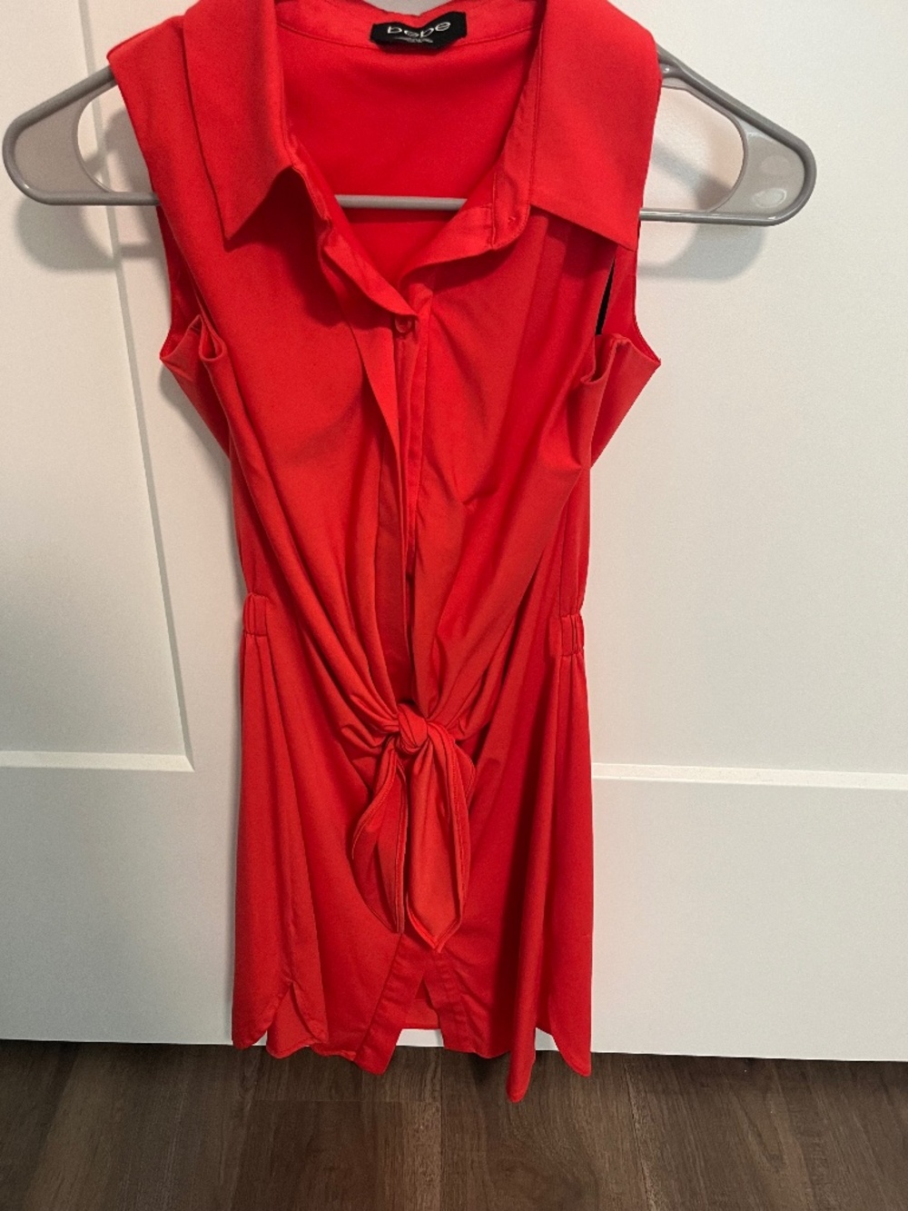 Bebe Button-Up Orange Dress with a Tie Knot